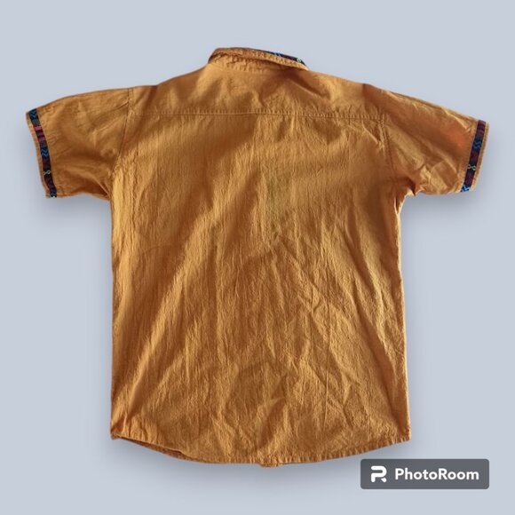 Mustard Yellow Guayabera Latin Mexican Spanish Medium Summer Linen Button Shirt - Picture 2 of 4